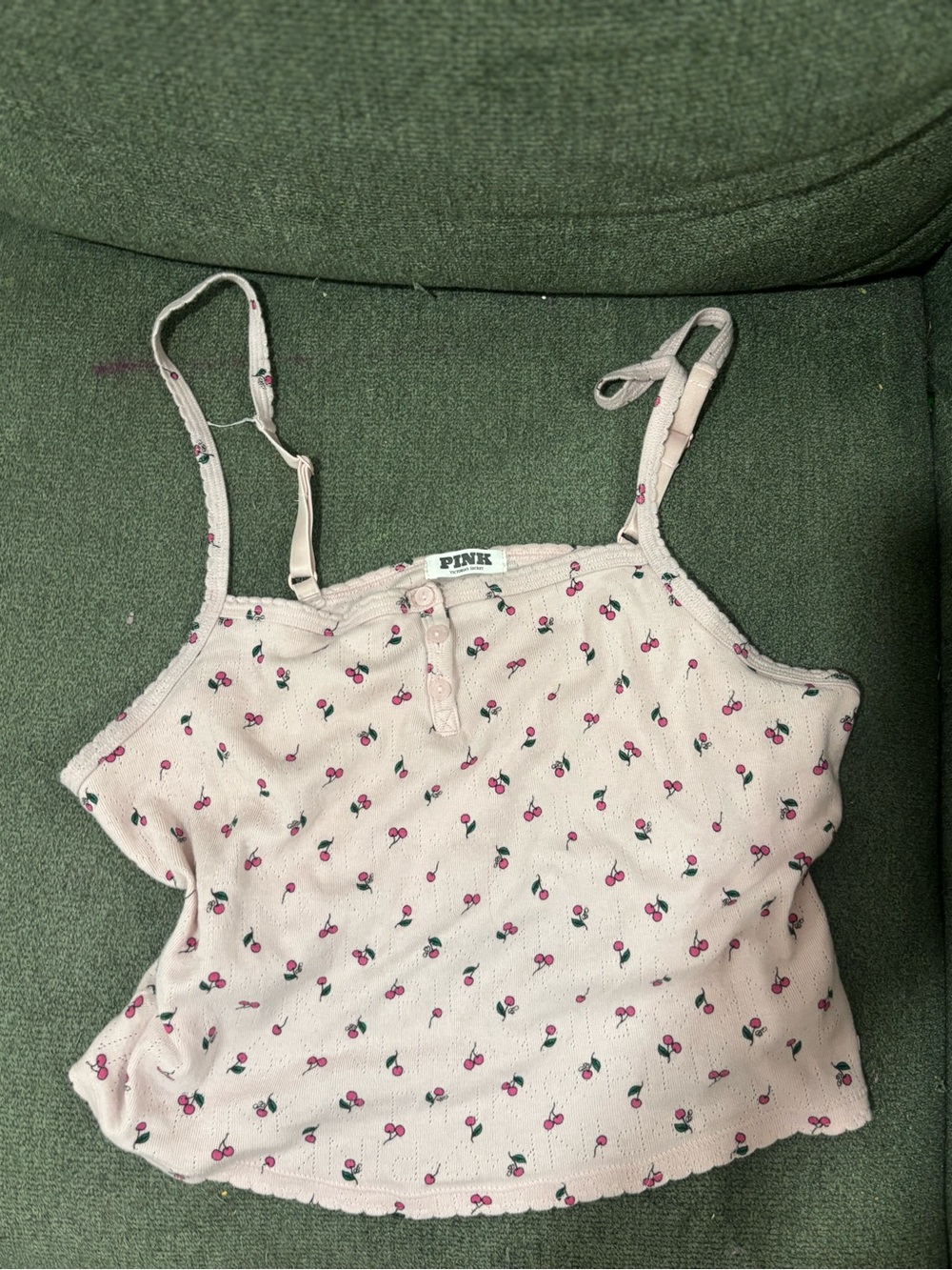 Victoria's Secret PINK Light Pink Cherry Print Ribbed Tank